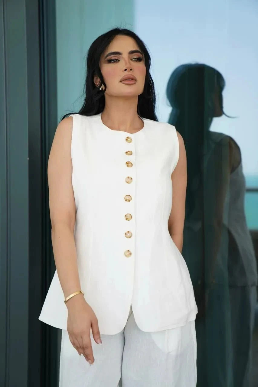 Vest Off White Linen
