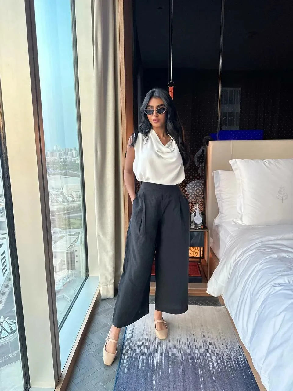 بنطلون كتان أسود مغسول