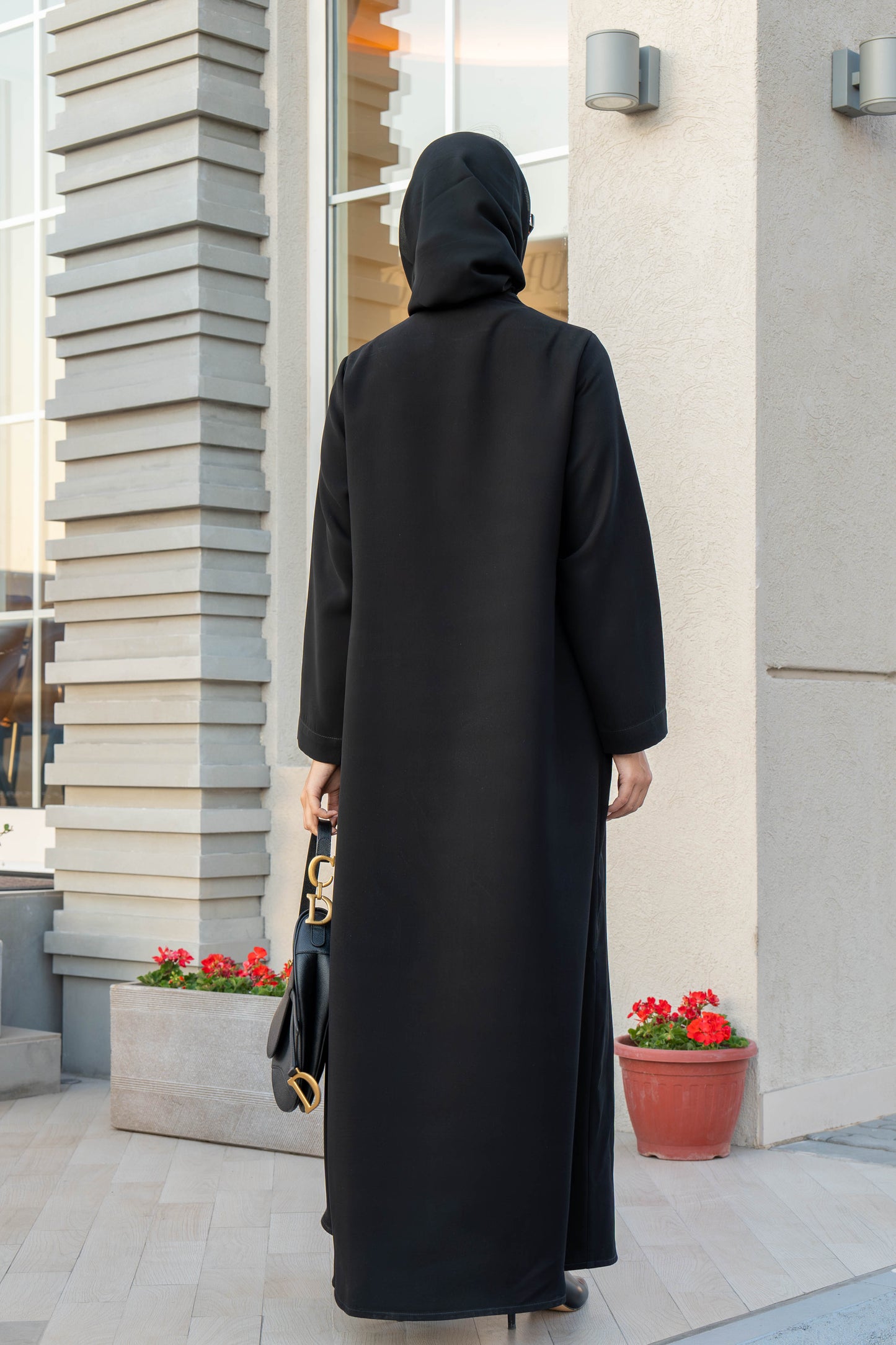 Black Crepe Abaya with Embroidery