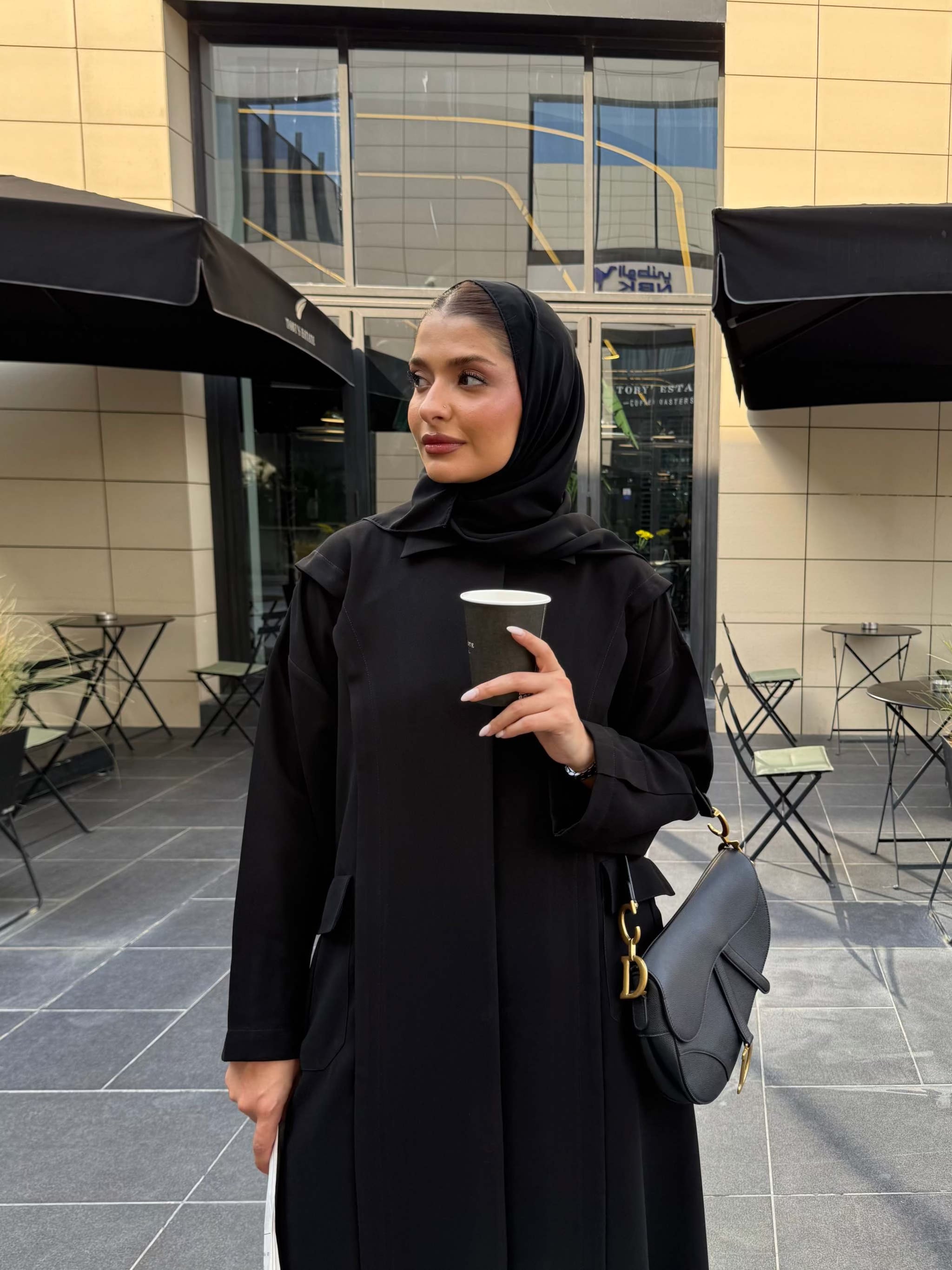 Taupe Crepe Button-Front Abaya with Pockets – Ready to Ship