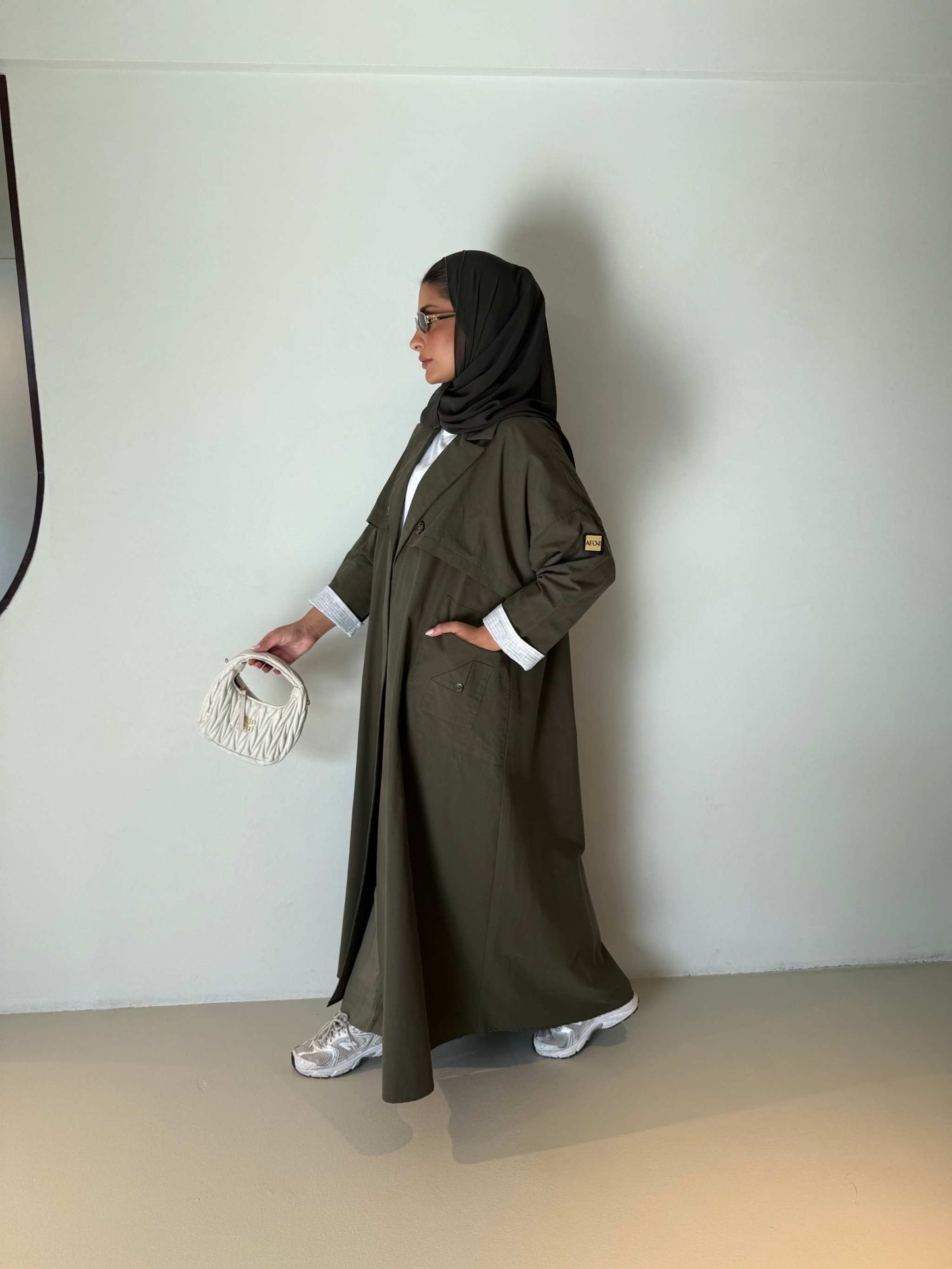 The Modern Khaki Crepe Trench Abaya