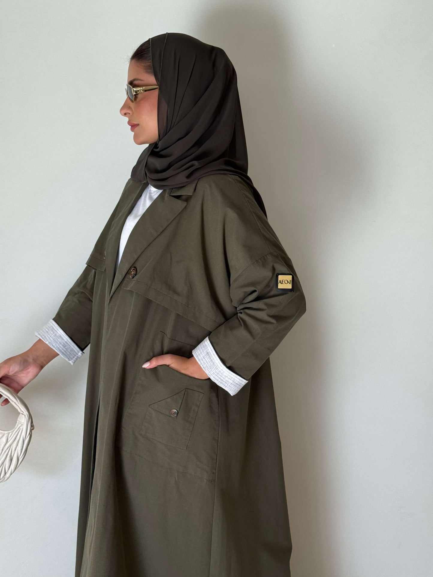 The Modern Khaki Crepe Trench Abaya