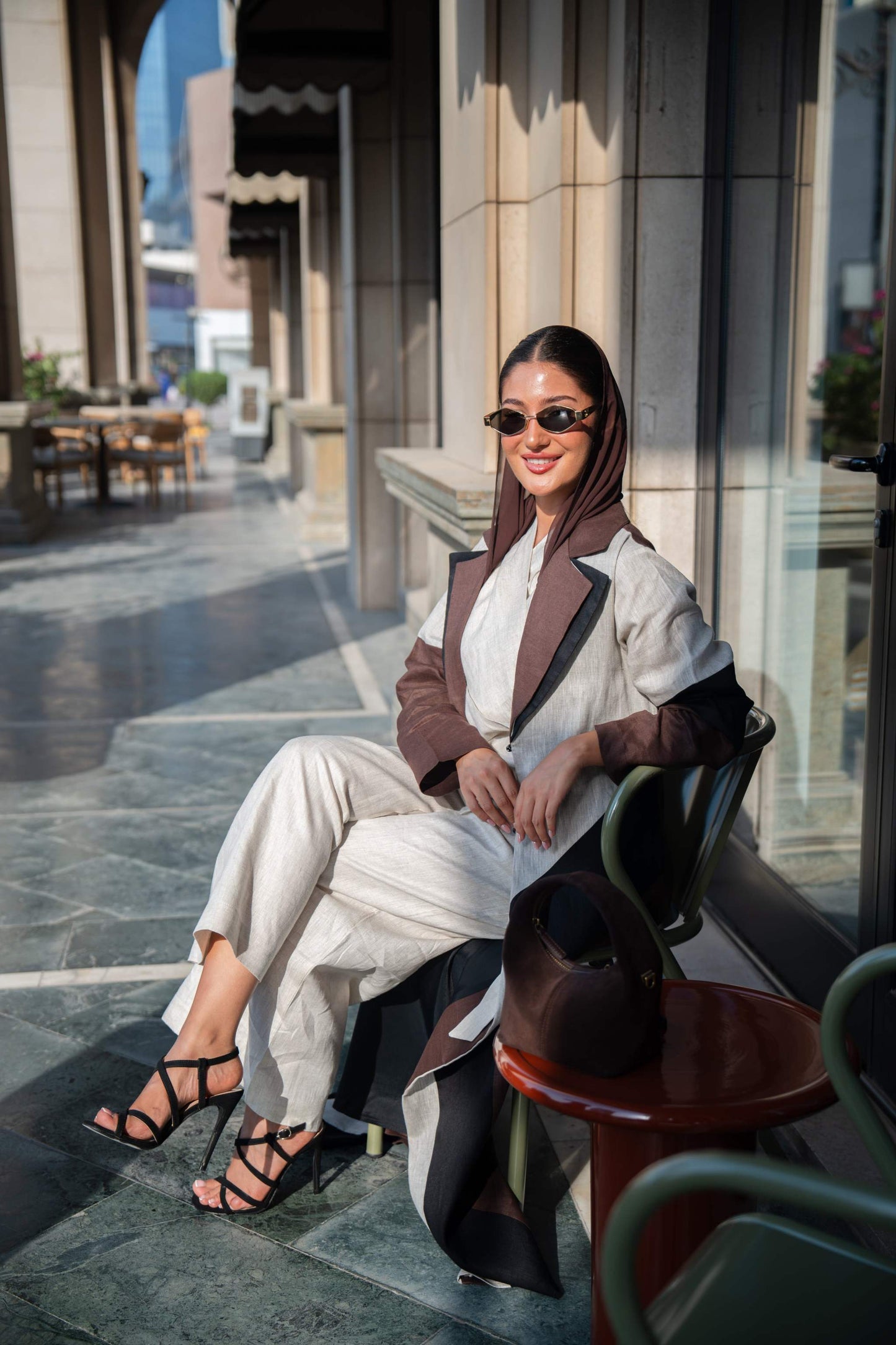 Two-Tone Linen Abaya with Contrast Panels