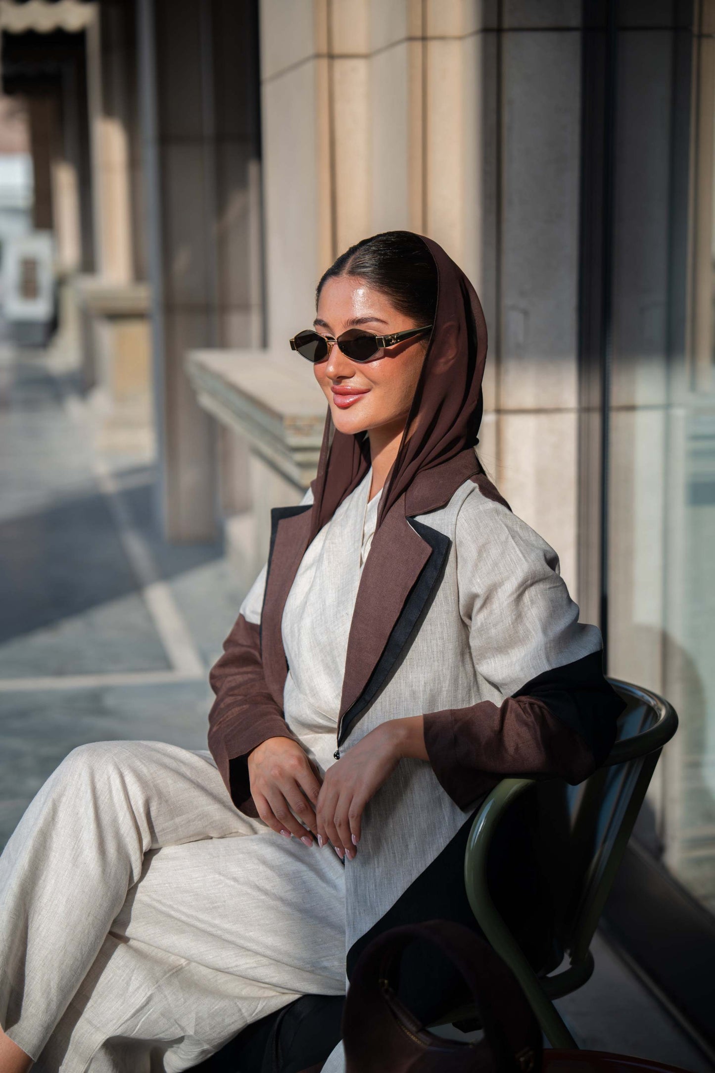 Two-Tone Linen Abaya with Contrast Panels