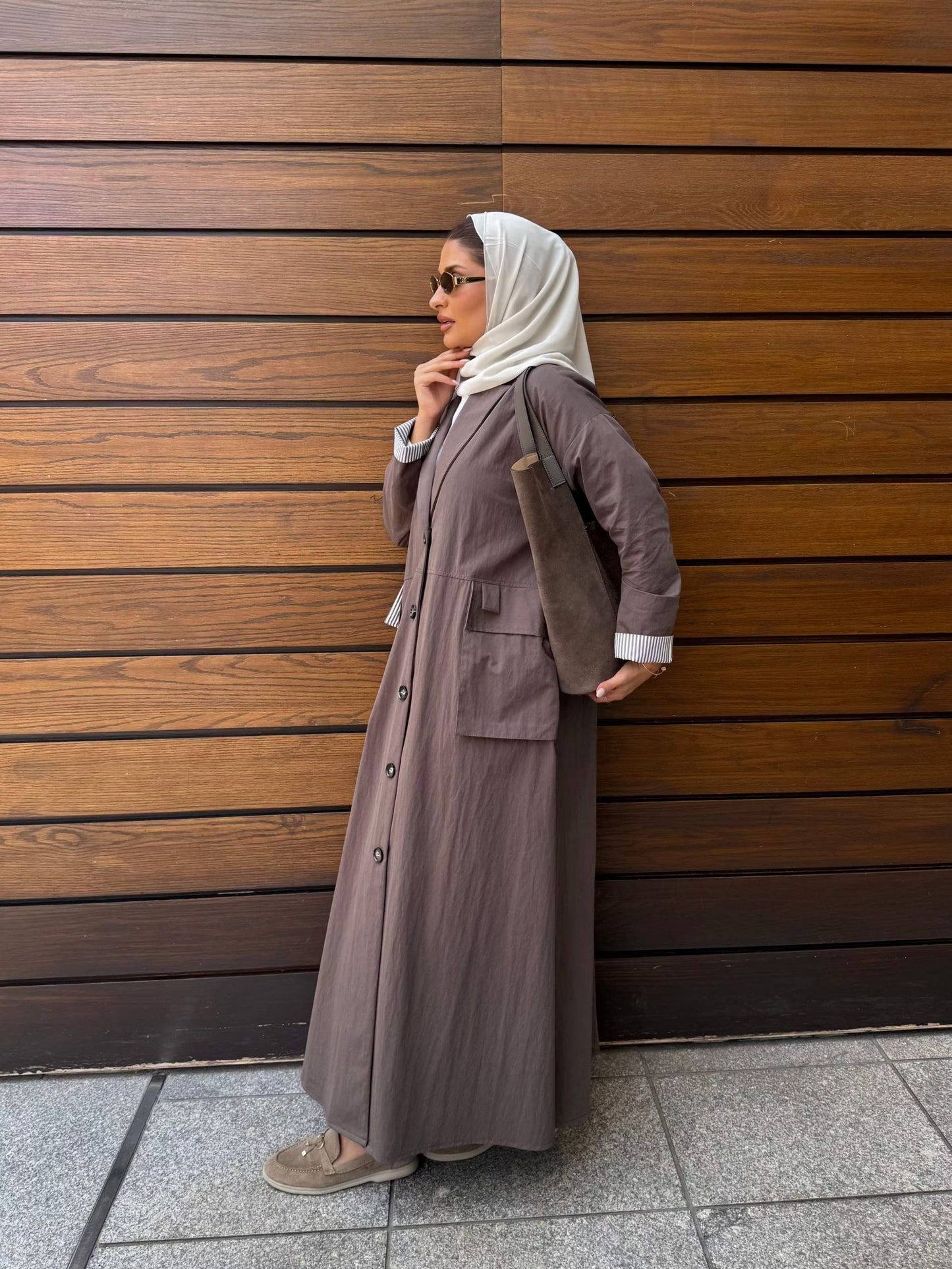 Taupe Button-Down Utility Abaya – Modern Elegance
