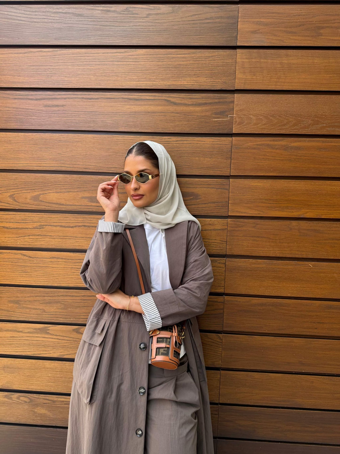 Taupe Button-Down Utility Abaya – Modern Elegance