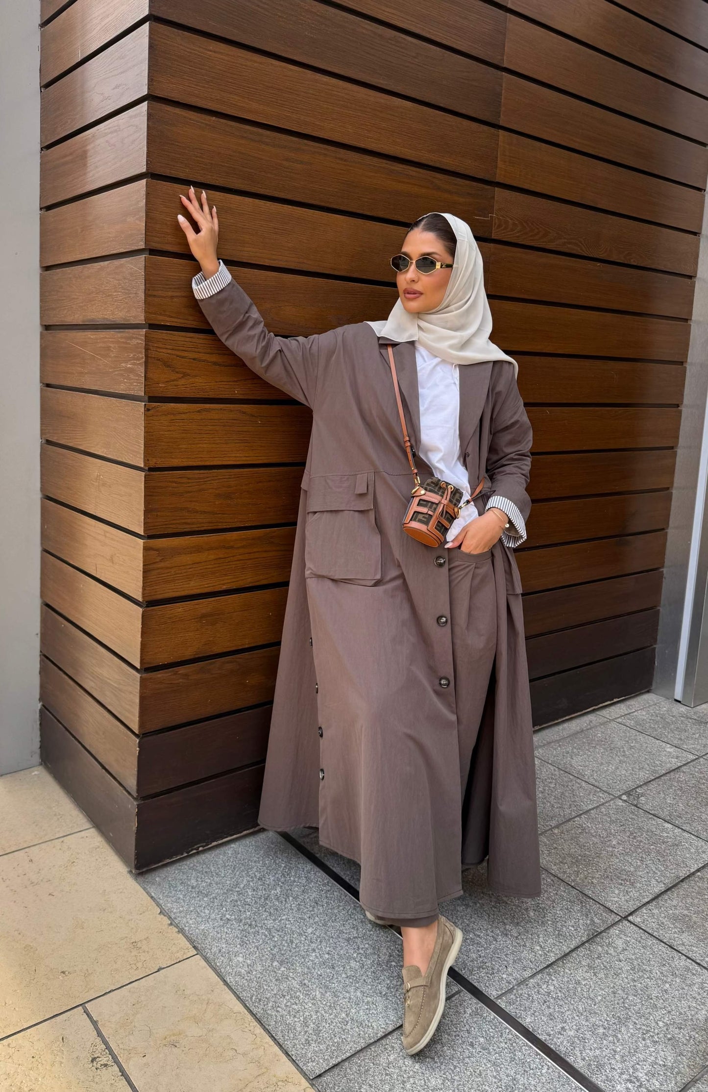 Taupe Button-Down Utility Abaya – Modern Elegance