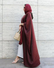 Luxurious freesize burgundy silk abaya with shimmering fabric and elegant drape for evening or daily wear - luxurious freesize abaya
