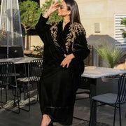 luxurious black velvet bisht with intricate gold hand embroidery and freesize cut for elegant special occasions