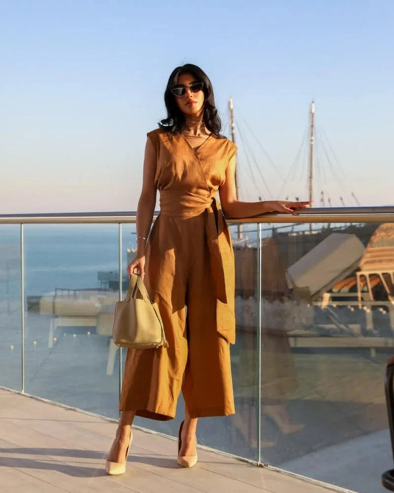 Camel Jumpsuit Linen