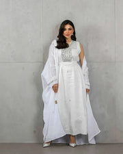 Alba white linen sleeveless top and skirt set with silver hand embroidery for elegant occasions