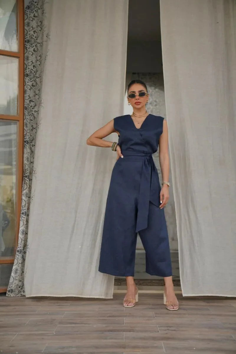 Navy Linen Jumpsuit