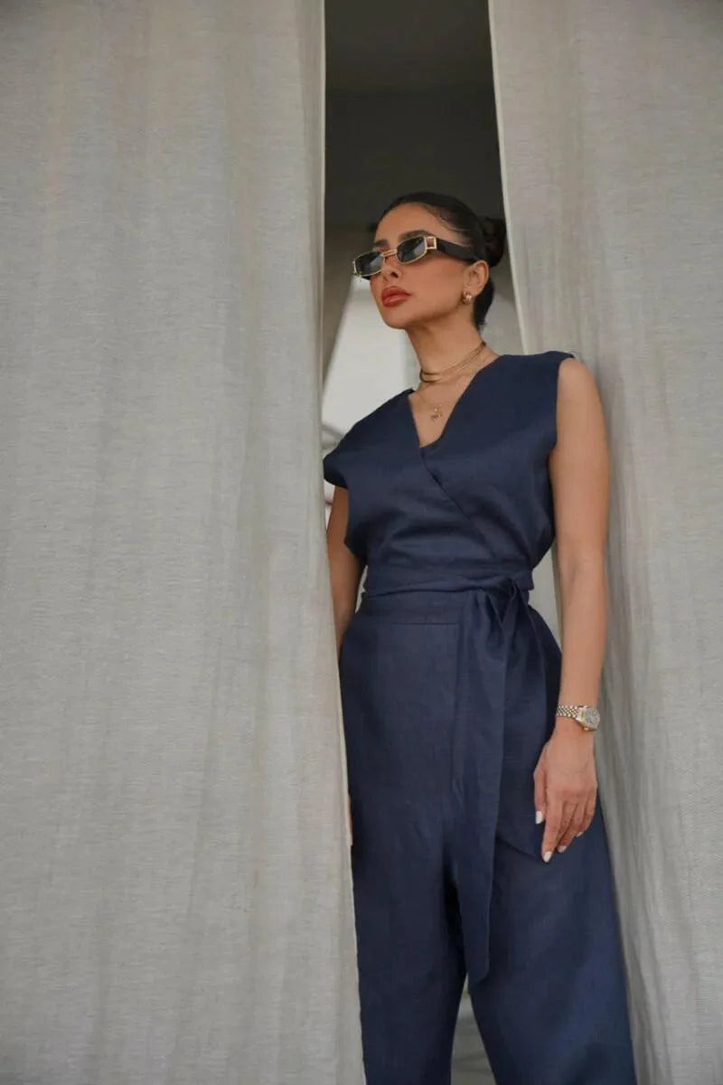 Navy Linen Jumpsuit