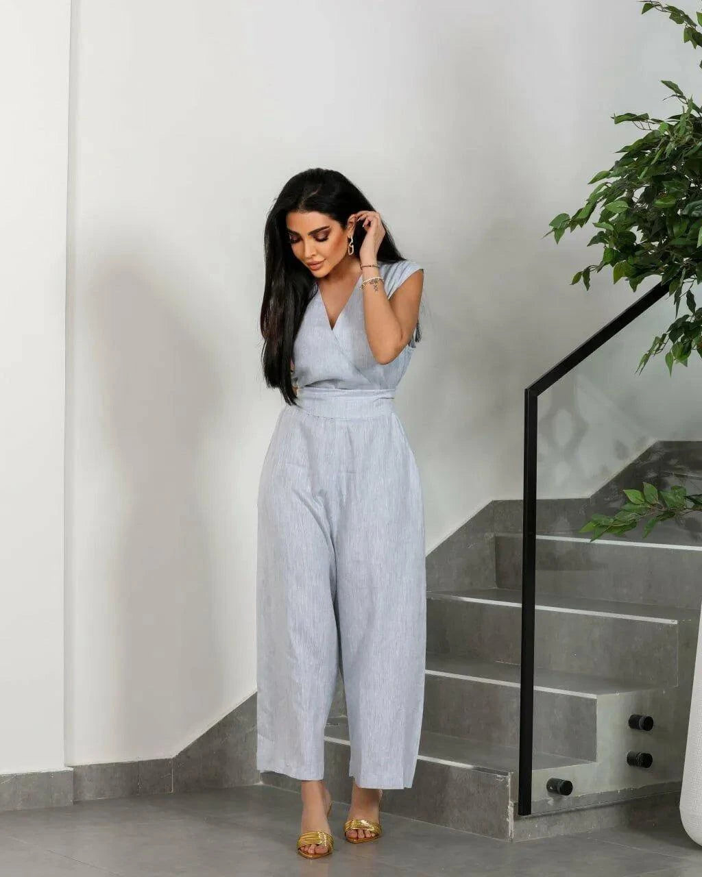 Gray Linen Jumpsuit