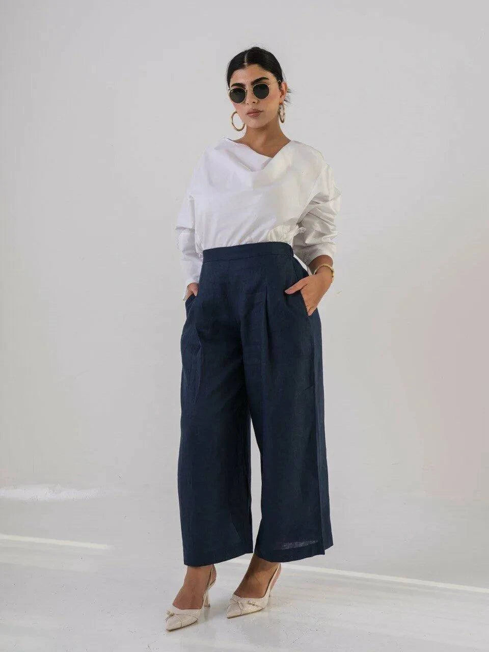 Linen Navy Blue Pants