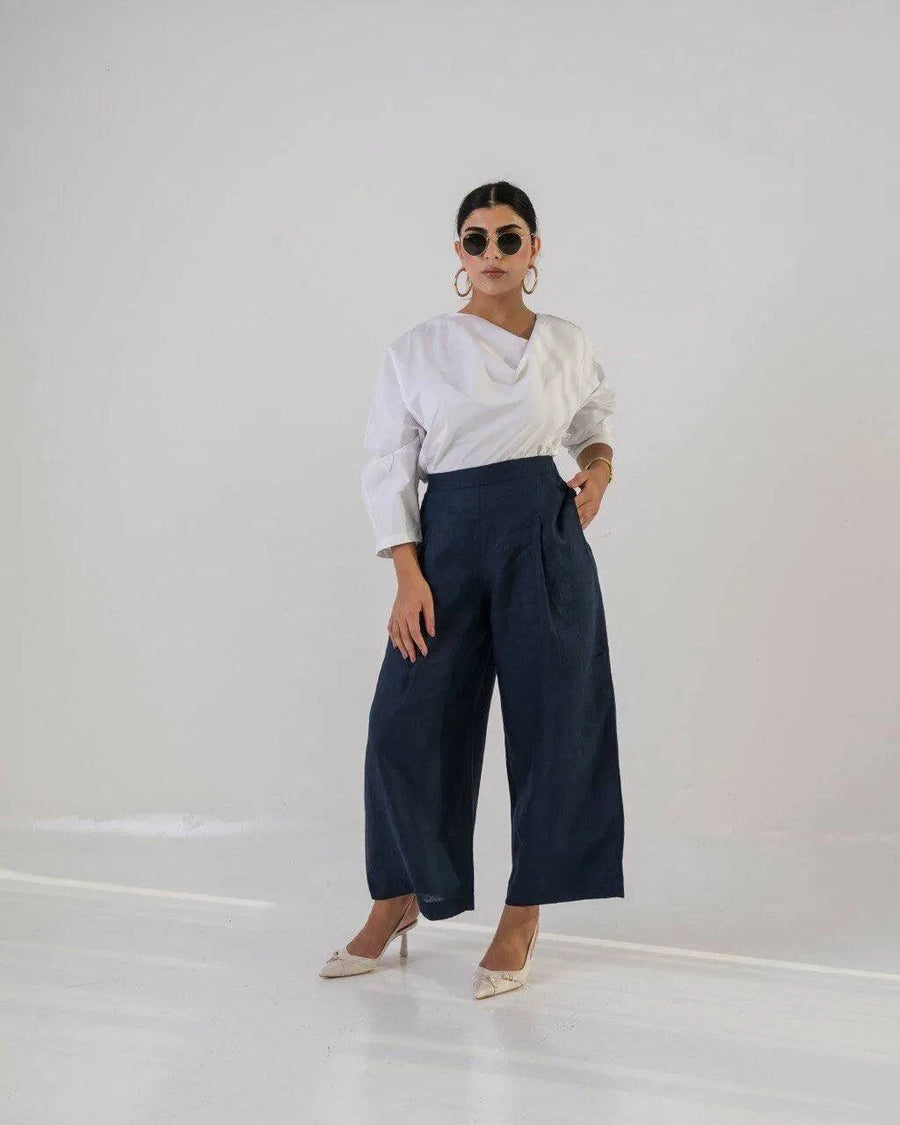 Linen Navy Blue Pants