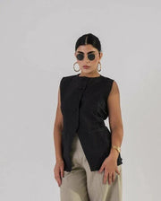 Long Black Crepe Vest