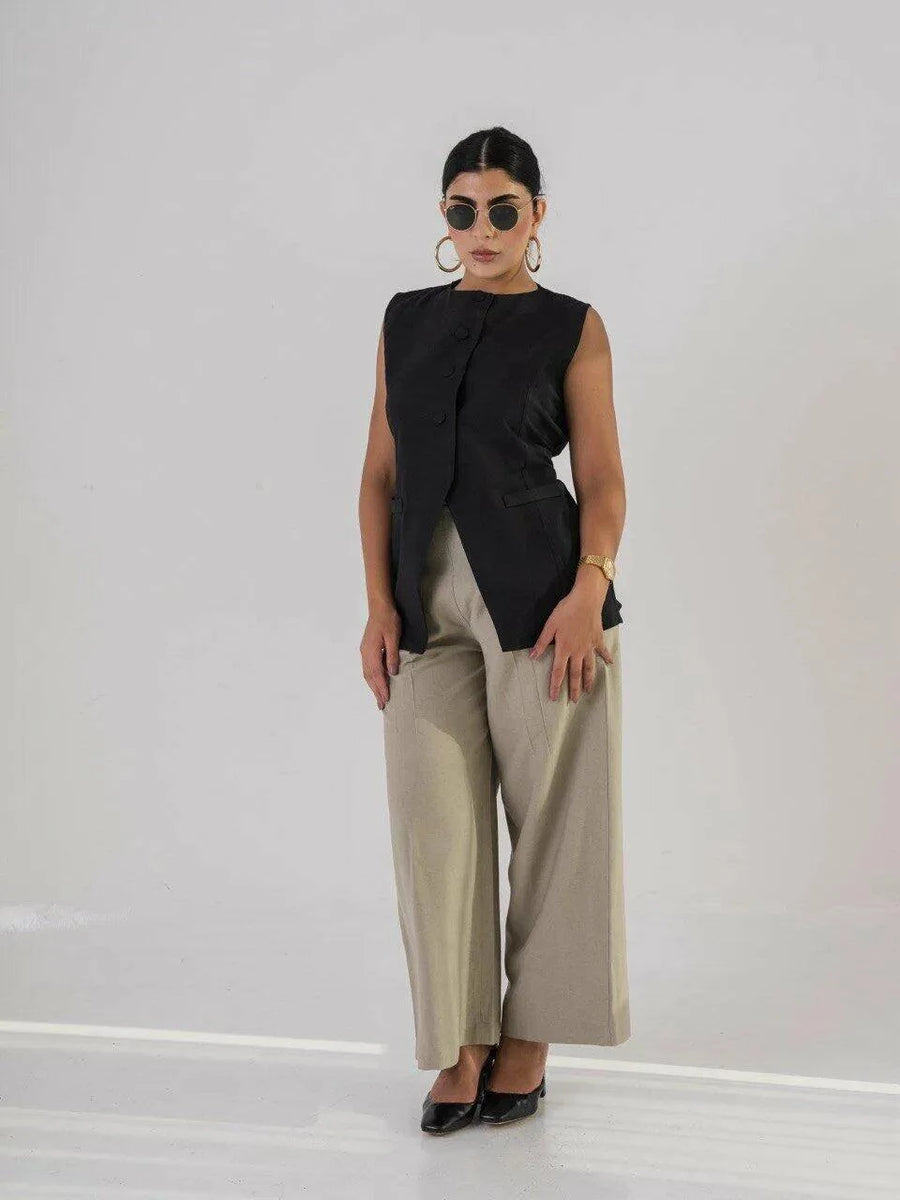 Long Black Crepe Vest