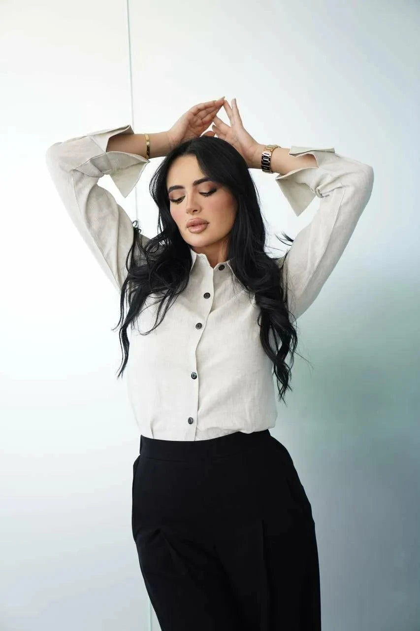 Linen Modern Blouse Beige