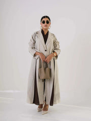 Fawn beige and brown linen blazer with clean lines for smart-casual and transitional layering