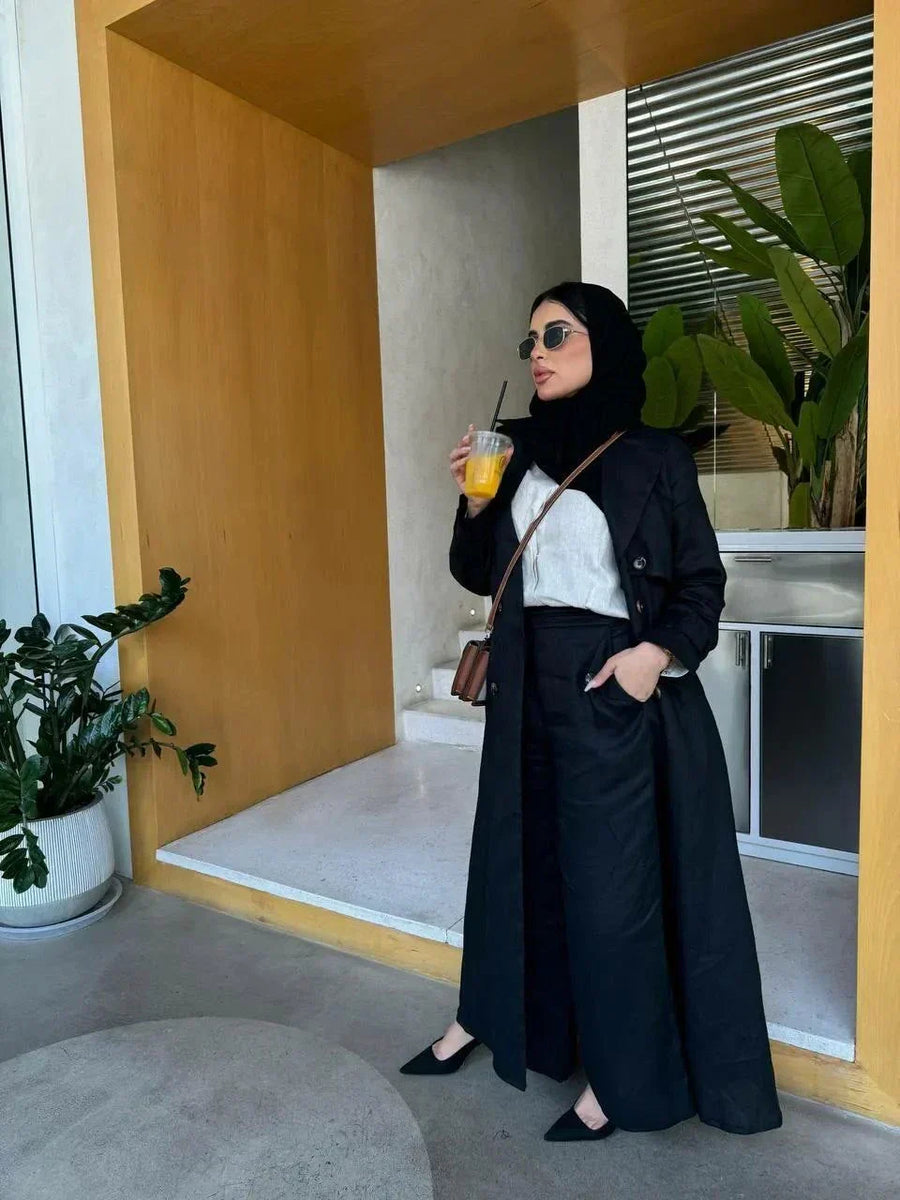 Elegant black linen blazer with a sharp silhouette, lightweight and perfect for smart-casual or everyday wear - black blazer