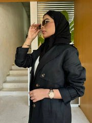 Elegant black linen blazer with a sharp silhouette, lightweight and perfect for smart-casual or everyday wear - black blazer