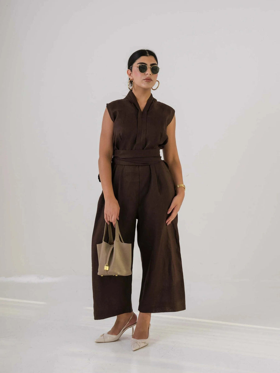 Dark Brown Linen Jumpsuit