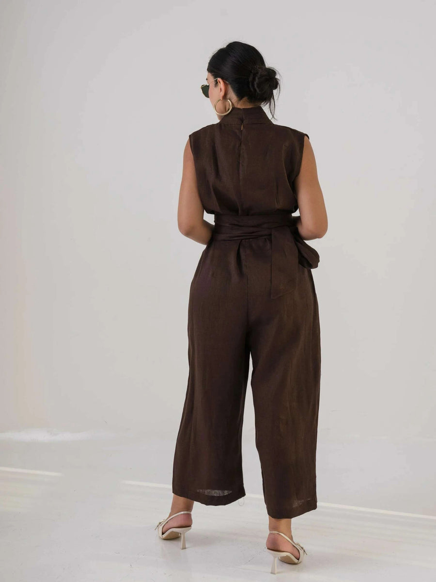 Dark Brown Linen Jumpsuit