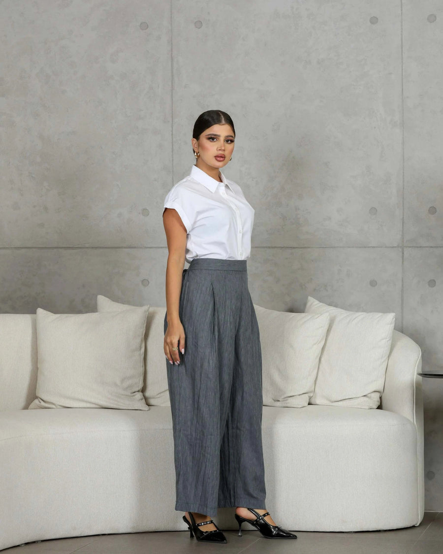 Crumpled Linen Pants Gray