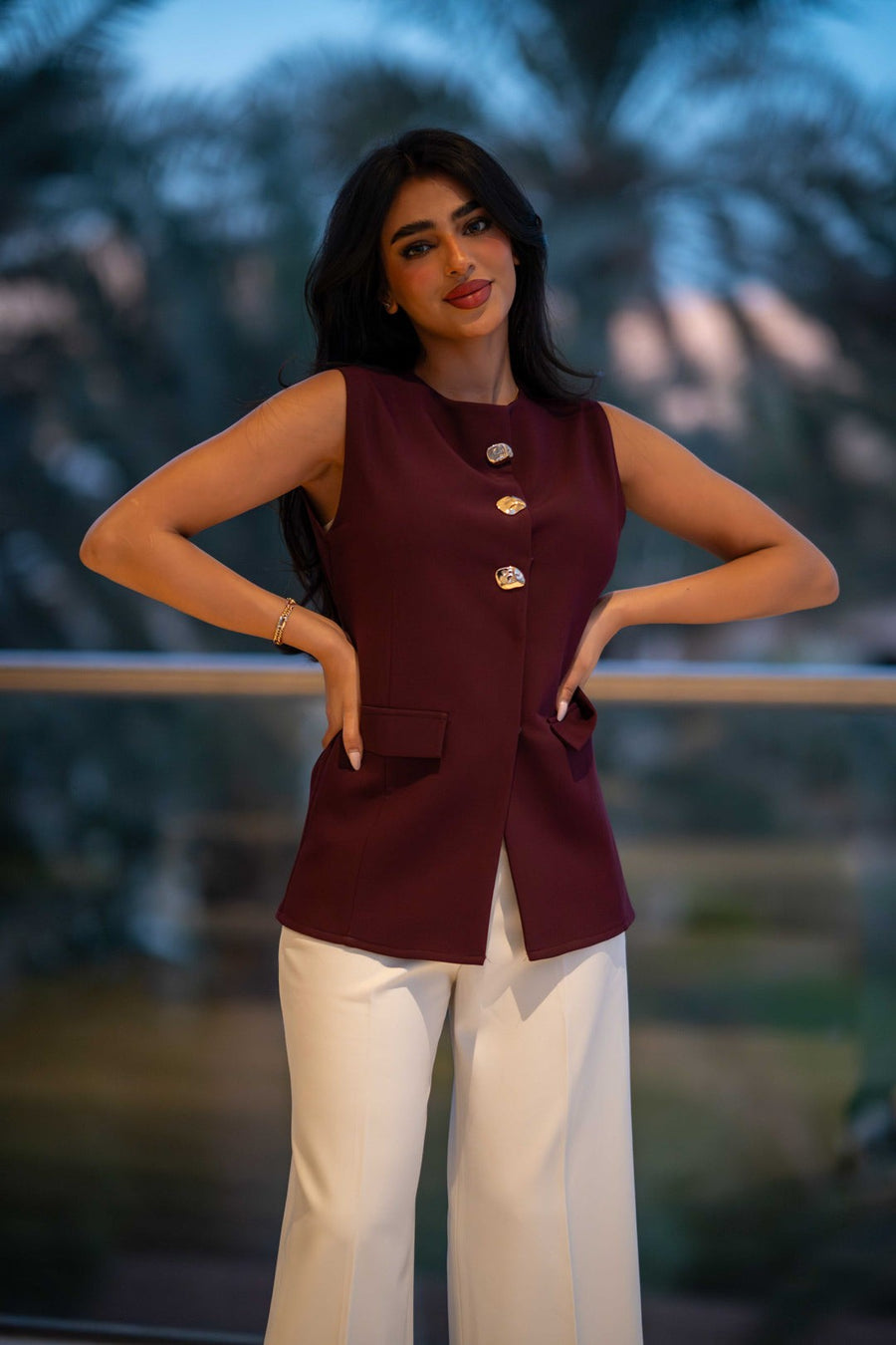 Maroon Crepe Vest