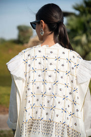 Elegant white abaya with intricate hand embroidery and flowing fabric, perfect for special occasions and everyday wear