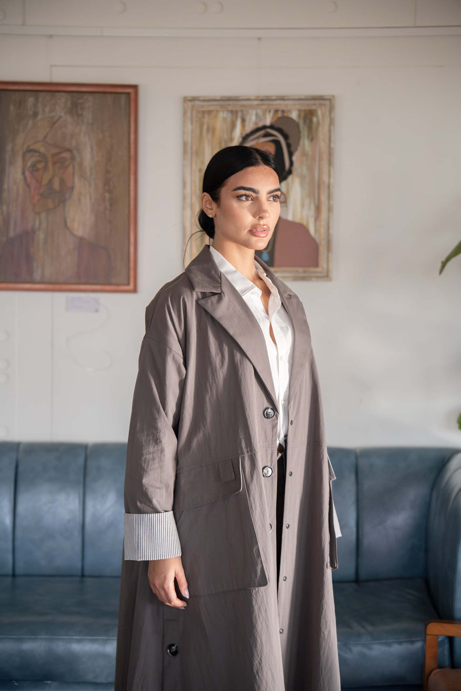 Taupe Button-Down Utility Abaya – Modern Elegance