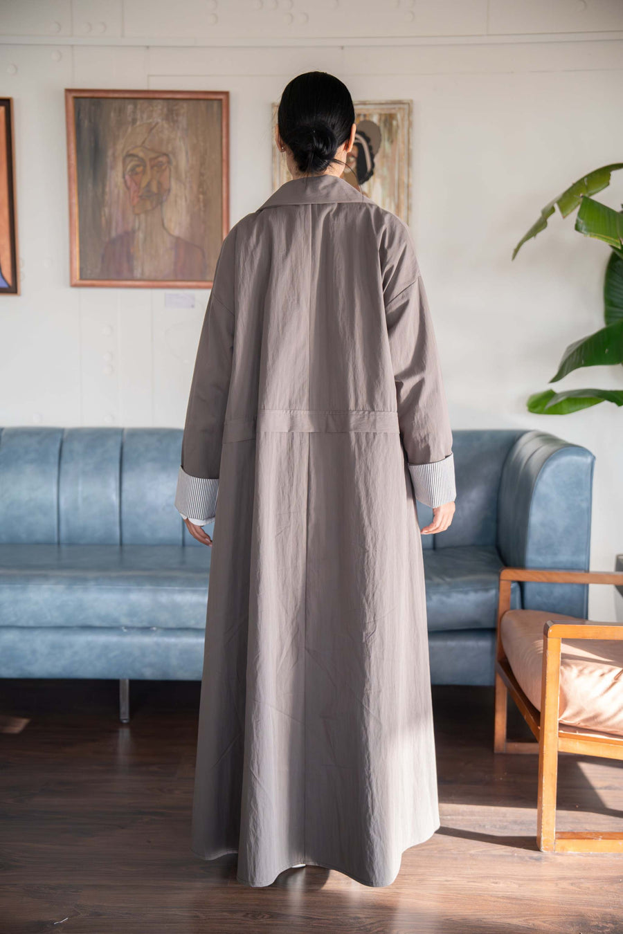 Taupe Button-Down Utility Abaya – Modern Elegance