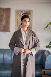 Taupe Button-Down Utility Abaya – Modern Elegance