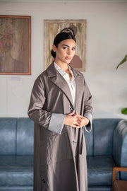 Taupe Button-Down Utility Abaya – Modern Elegance