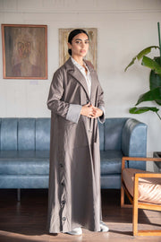Taupe Button-Down Utility Abaya – Modern Elegance