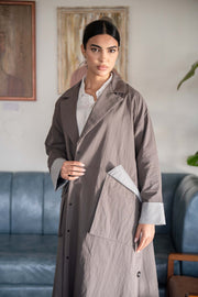 Taupe Button-Down Utility Abaya – Modern Elegance