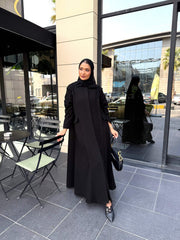 Taupe Crepe Button-Front Abaya with Pockets