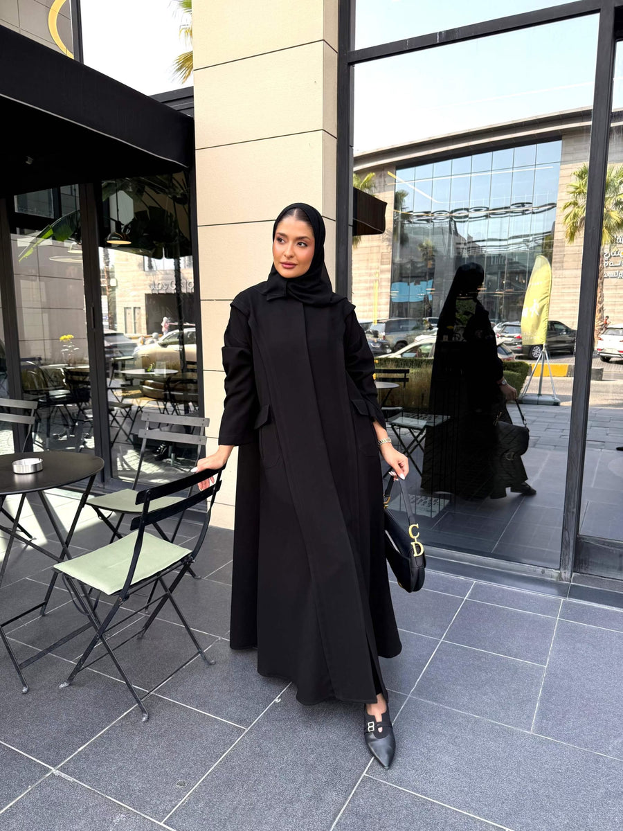 Taupe Crepe Button-Front Abaya with Pockets