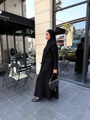 Taupe Crepe Button-Front Abaya with Pockets