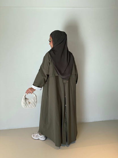 The Modern Khaki Crepe Trench Abaya