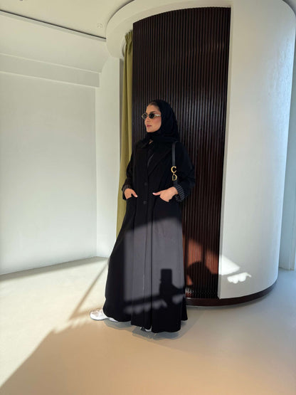 Striped Cuff Crepe Trench Abaya