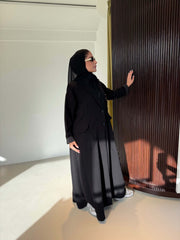 Striped Cuff Crepe Trench Abaya