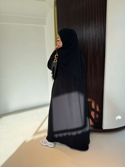 Striped Cuff Crepe Trench Abaya