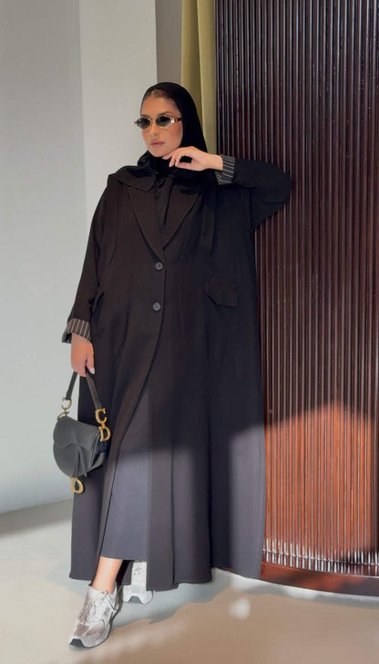 Striped Cuff Crepe Trench Abaya