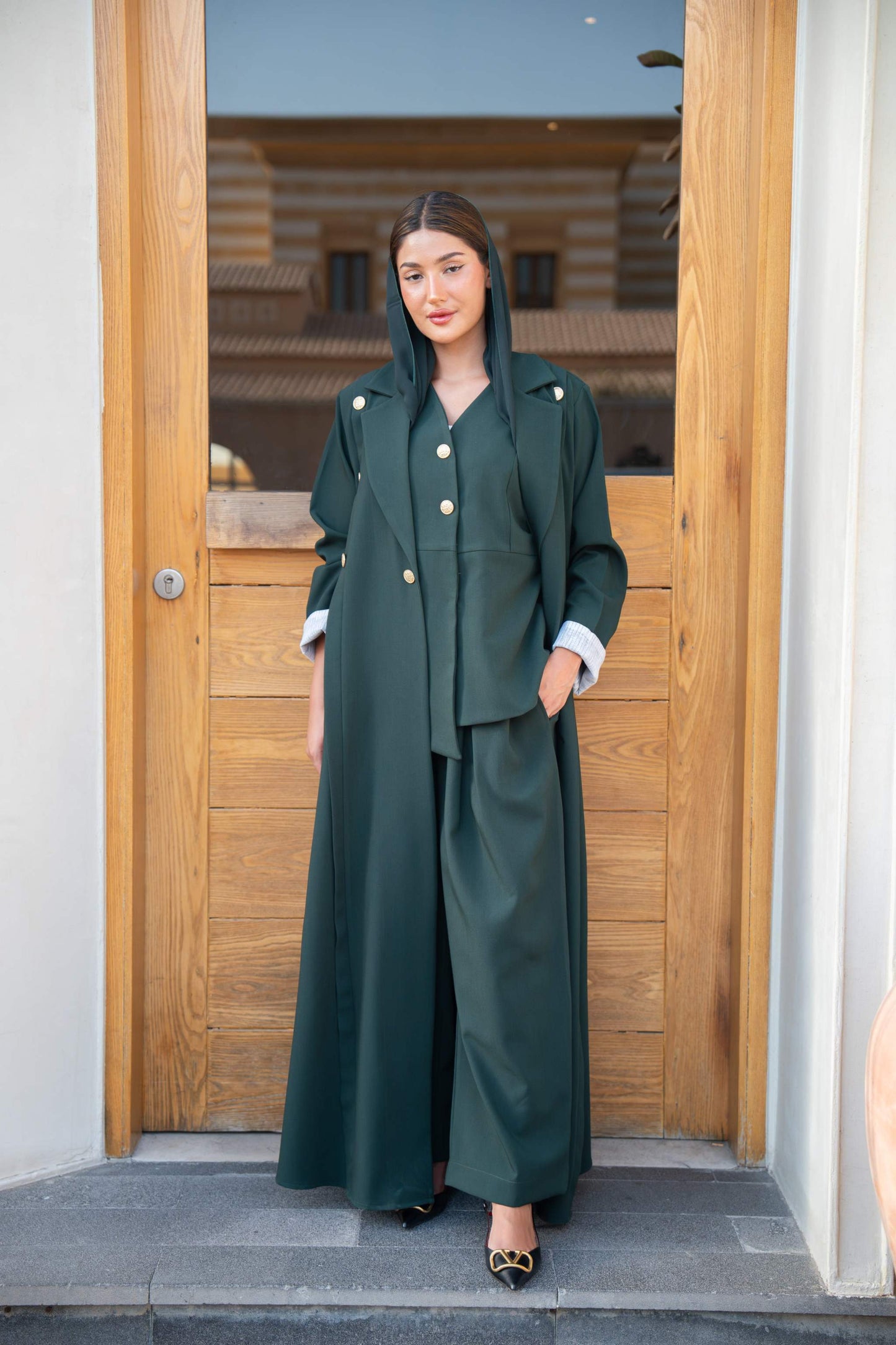 Emerald Green Double-Breasted Abaya