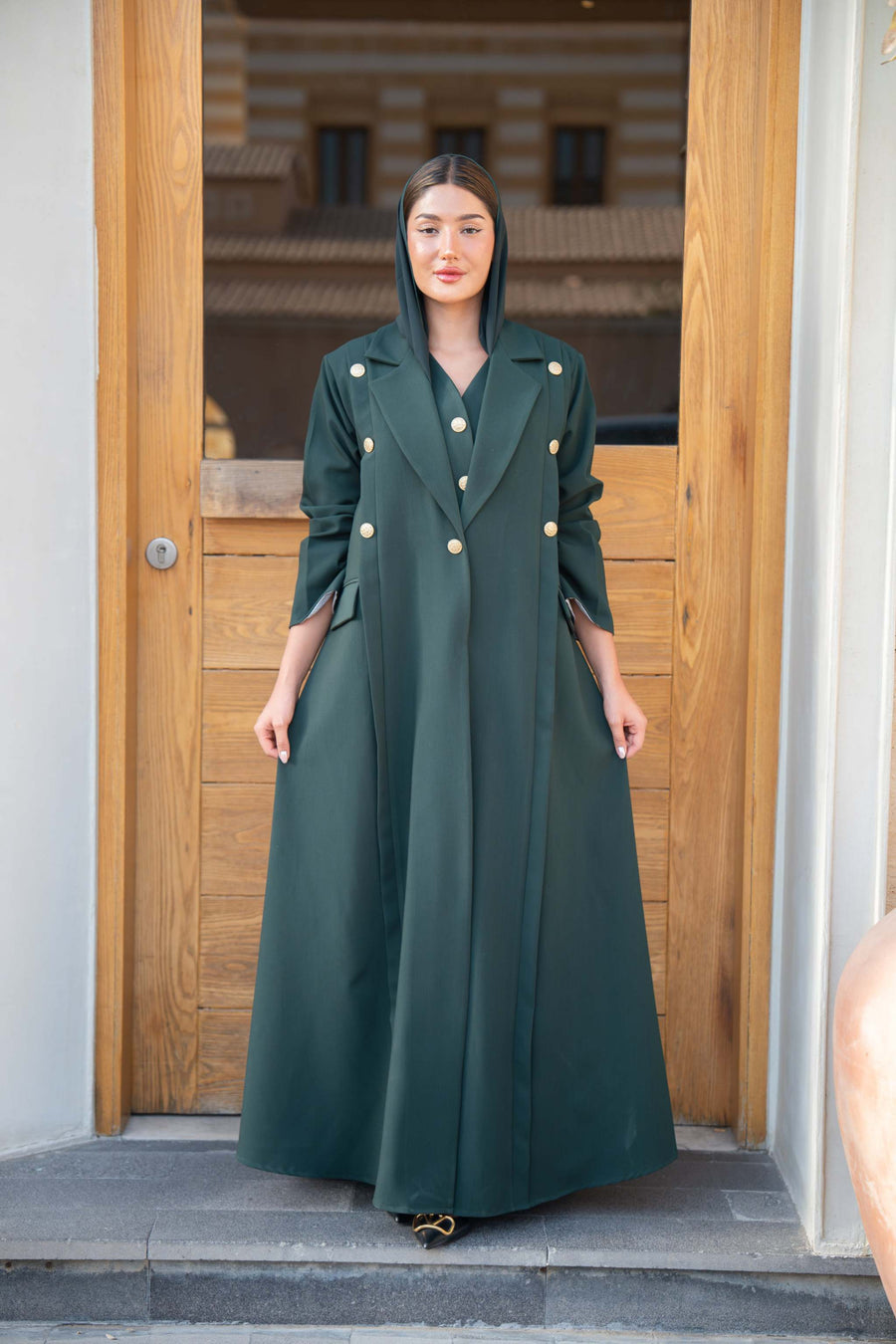 Emerald Green Double-Breasted Abaya