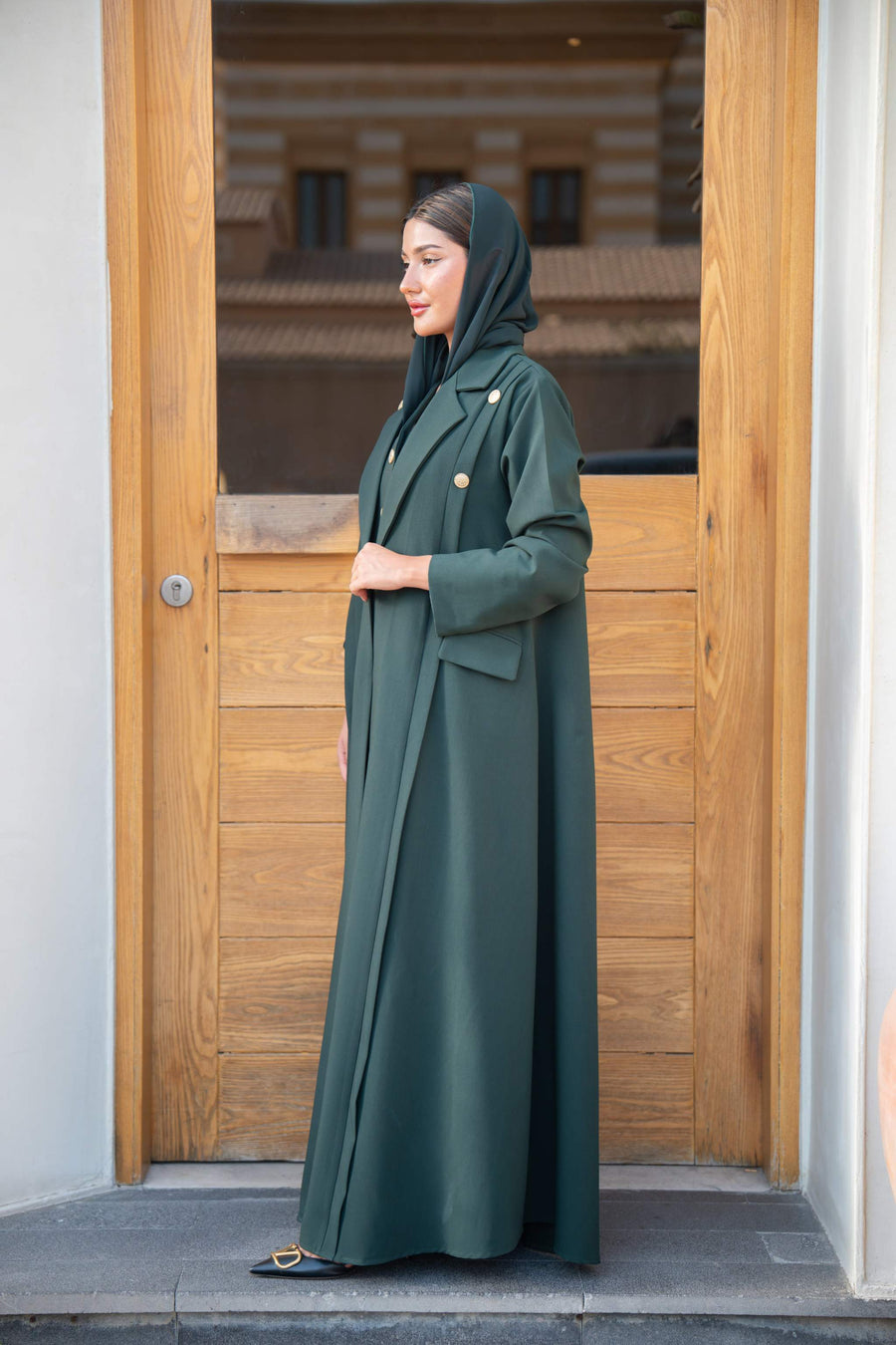 Emerald Green Double-Breasted Abaya