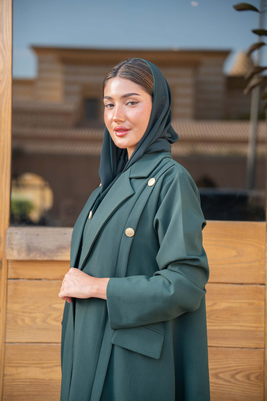 Emerald Green Double-Breasted Abaya