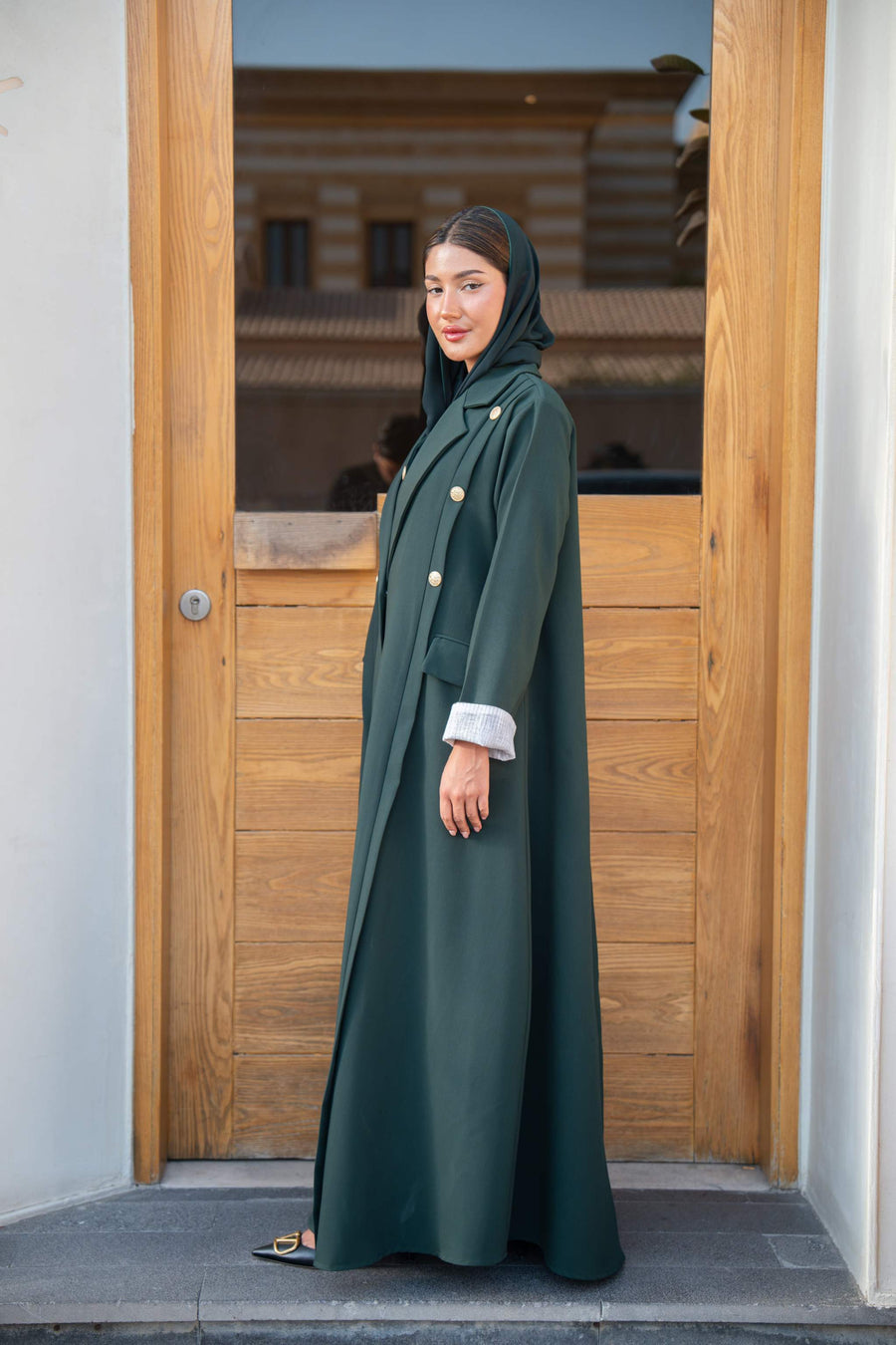 Emerald Green Double-Breasted Abaya